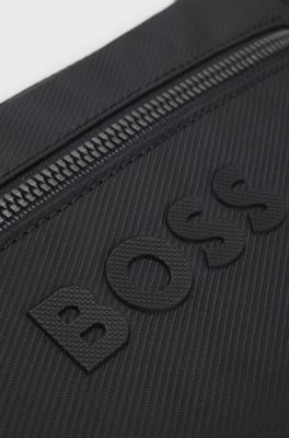 Diamond-structured crossbody bag with tonal logo, Black