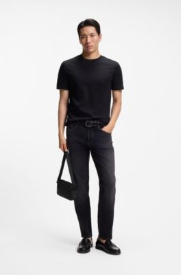 Diamond-structured crossbody bag with tonal logo, Black