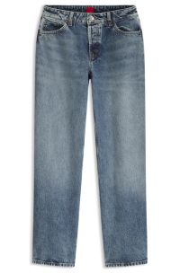 Barrel-fit jeans in soft-washed blue denim, Turquoise
