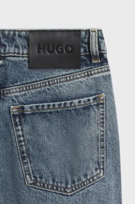 Barrel-fit jeans in soft-washed blue denim, Turquoise