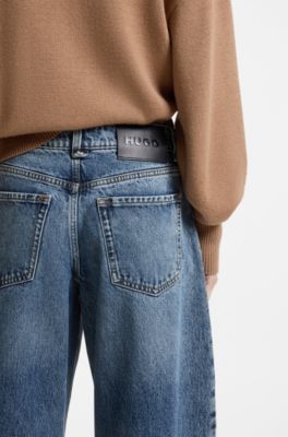 Barrel-fit jeans van zachtgewassen blauw denim, Blauw