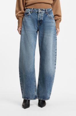 Barrel-fit jeans in soft-washed blue denim, Turquoise