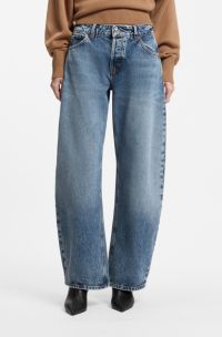 Jean Barrel en denim bleu lav&eacute; en douceur, Bleu