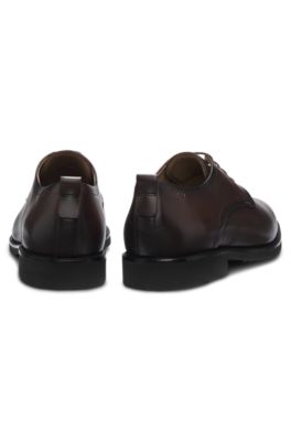 Leather Derby shoes with embossed logo, Dark Brown
