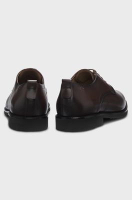 Leather Derby shoes with embossed logo, Dark Brown