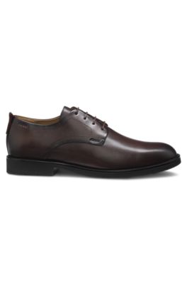 Leather Derby shoes with embossed logo, Dark Brown