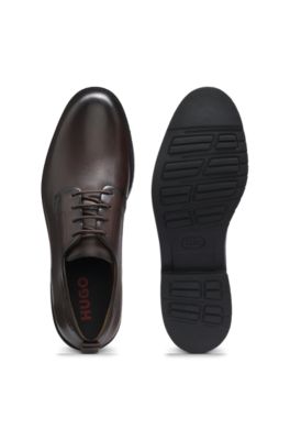 Leather Derby shoes with embossed logo, Dark Brown