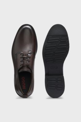 Leather Derby shoes with embossed logo, Dark Brown