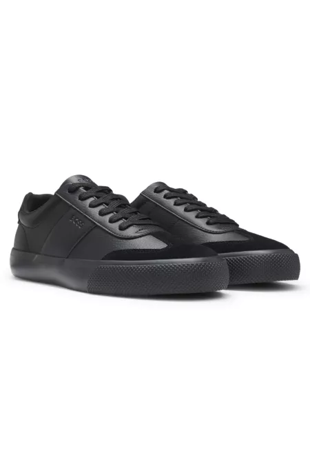 Grained faux-leather trainers with genuine leather trims