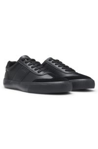 Grained faux-leather trainers with genuine leather trims, Black