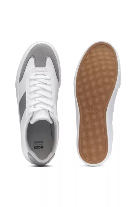 Grained faux-leather trainers with genuine leather trims