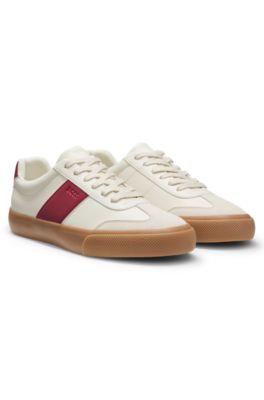 Grained faux-leather trainers with genuine leather trims, Natural