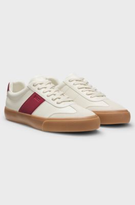 Grained faux-leather trainers with genuine leather trims, Natural
