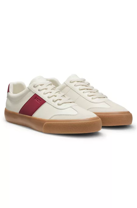 Grained faux-leather trainers with genuine leather trims