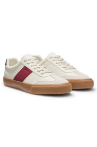 Grained faux-leather trainers with genuine leather trims, Natural
