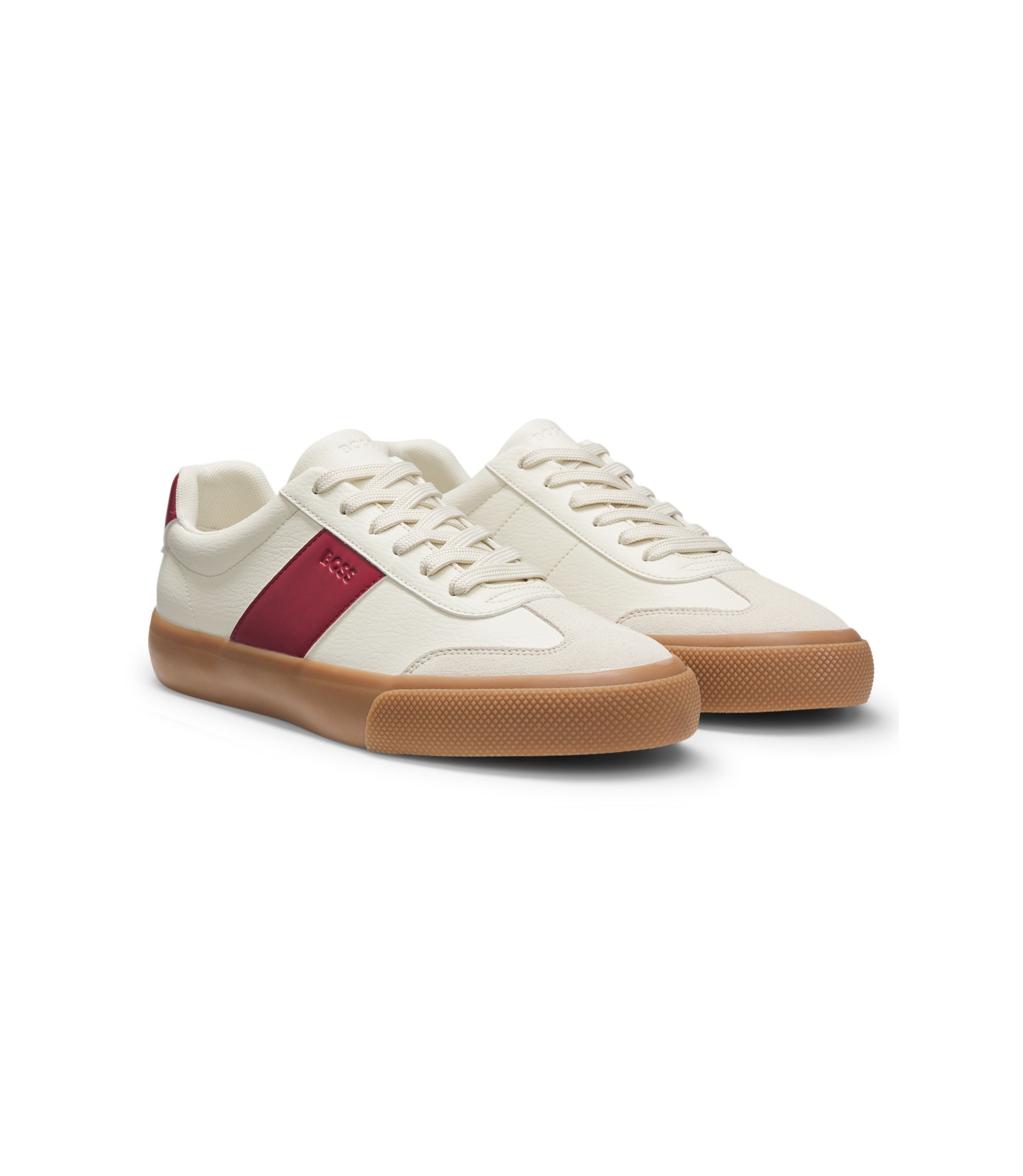 Sneakers aus genarbtem Kunstleder mit Besätzen aus echtem Leder