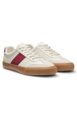 Grained faux-leather trainers with genuine leather trims