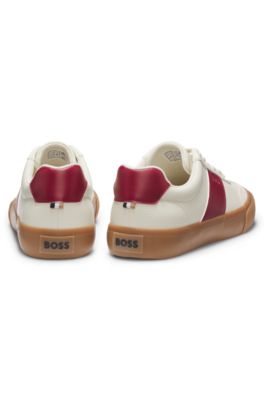 Grained faux-leather trainers with genuine leather trims, Natural