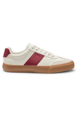 Grained faux-leather trainers with genuine leather trims, Natural