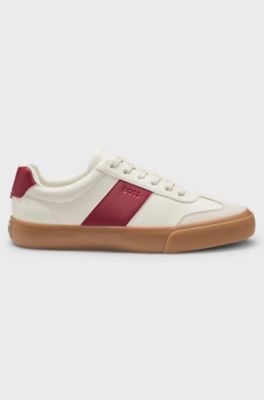 Grained faux-leather trainers with genuine leather trims, Natural