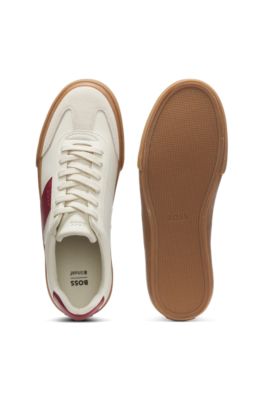 Grained faux-leather trainers with genuine leather trims, Natural