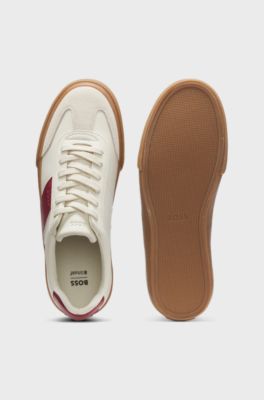 Grained faux-leather trainers with genuine leather trims, Natural