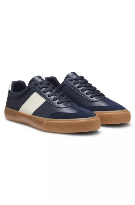 Grained faux-leather trainers with genuine leather trims