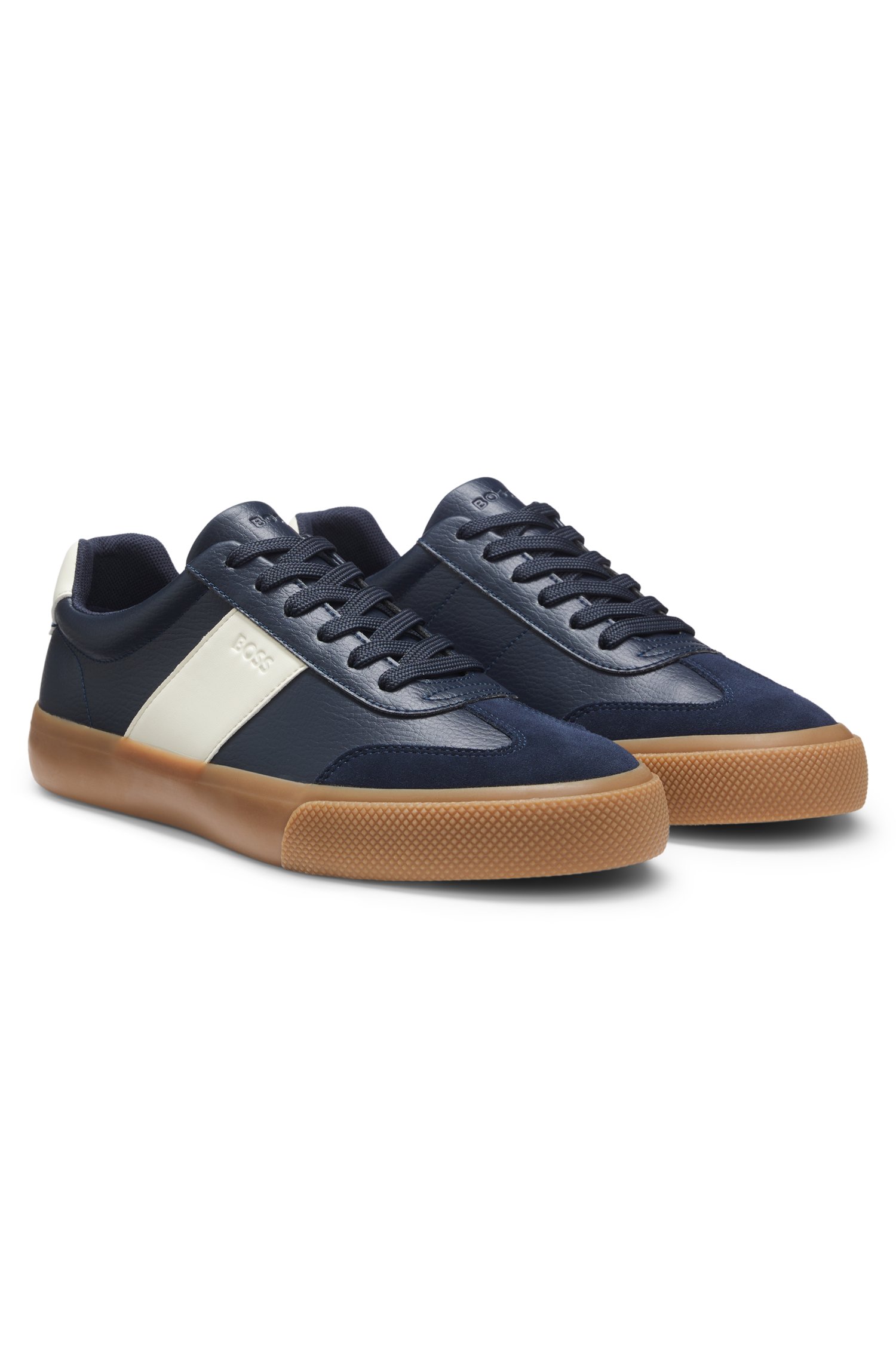 Boss Grained faux-leather trainers with genuine leather trims sneakers herr