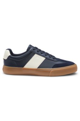 Boss Grained faux-leather trainers with genuine leather trims låga sneakers herr – bild 3