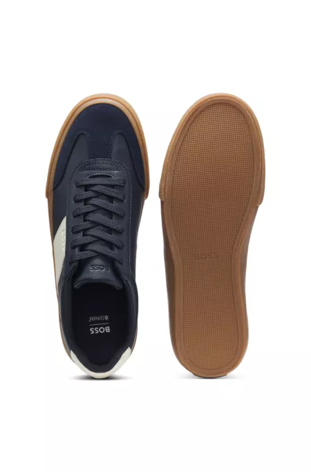 Grained faux-leather trainers with genuine leather trims