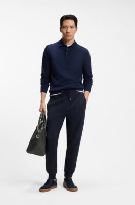 Grained faux-leather trainers with genuine leather trims, Dark Blue