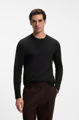 Long-sleeved T-shirt in cotton with logo detail, Black