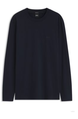 Long-sleeved T-shirt in cotton with logo detail, Dark Blue