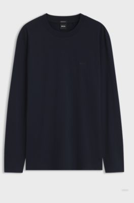 Long-sleeved T-shirt in cotton with logo detail, Dark Blue