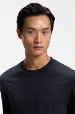 Long-sleeved T-shirt in cotton with logo detail, Dark Blue