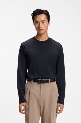 Long-sleeved T-shirt in cotton with logo detail, Dark Blue