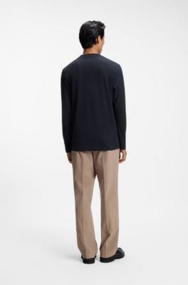 Long-sleeved T-shirt in cotton with logo detail, Dark Blue