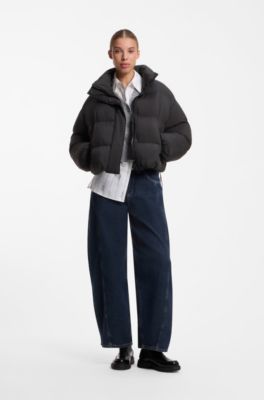 Water-repellent puffer jacket with stand collar, Black