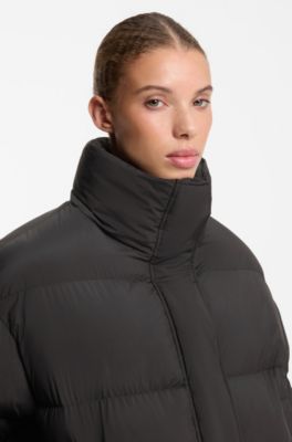 Water-repellent puffer jacket with stand collar, Black
