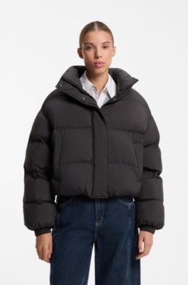 Water-repellent puffer jacket with stand collar, Black