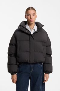 Water-repellent puffer jacket with stand collar, Black