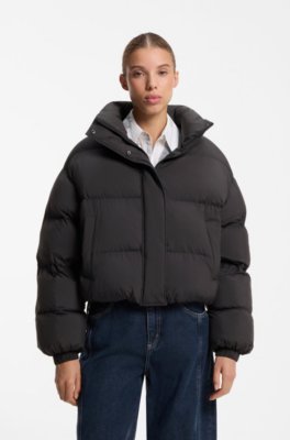 Water-repellent puffer jacket with stand collar