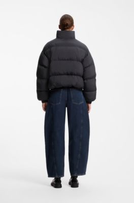 Water-repellent puffer jacket with stand collar, Black