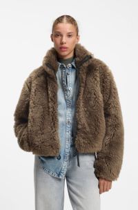 Faux-fur jacket with adjustable hem, Brown