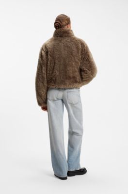 Faux-fur jacket with adjustable hem, Brown