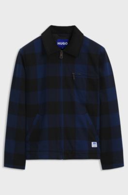 Padded jacket in Glen-check cotton flannel, Dark Blue