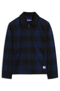 Padded jacket in Glen-check cotton flannel, Dark Blue