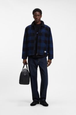 Padded jacket in Glen-check cotton flannel, Dark Blue
