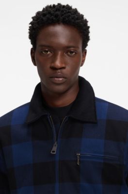 Padded jacket in Glen-check cotton flannel, Dark Blue