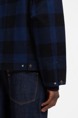 Padded jacket in Glen-check cotton flannel, Dark Blue